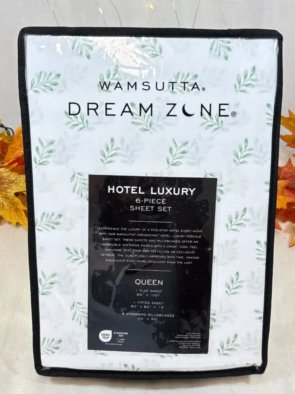 Wamsutta Dream Zone Hotel Luxury QUEEN Sheet Set White Leaf Cotton Percale 6PC